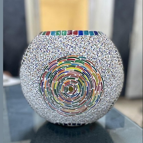 Lampe de table en verre mosaïque Blue Churi h. 32 cm.