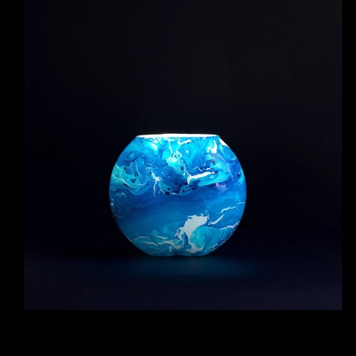 Lampe de table en verre peint Ocean h. 17 cm.