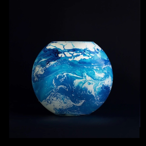 Lampe de table en verre peint Ocean h. 25cm.