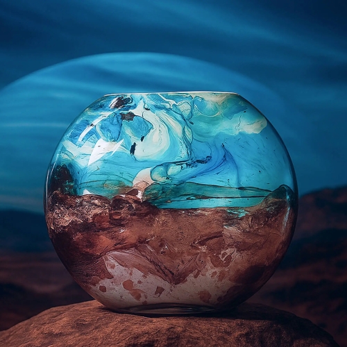 Lampe de table en verre peint Neptune h. 17 cm.