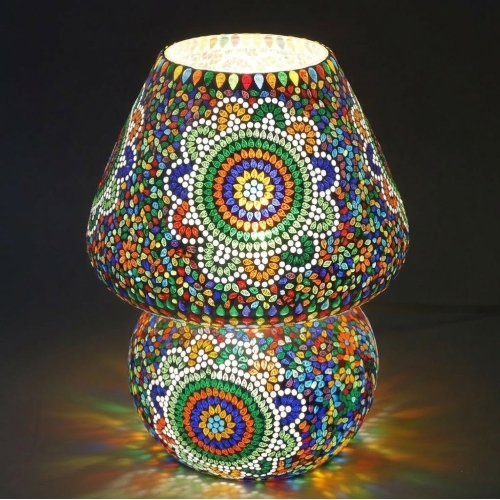 Lampe de table en verre mosaïque Colored Mandala h. 25 cm.