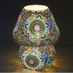 Lampe de table en verre mosaïque Colored Mandala h. 25 cm.
