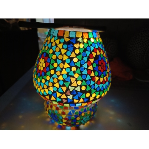 Lampada da tavolo in vetro mosaicata Wheel Mandala h. 17 cm.
