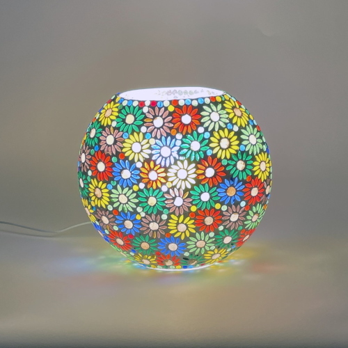 Lampe de table en verre mosaïque Mirror Daisy h. 17 cm.