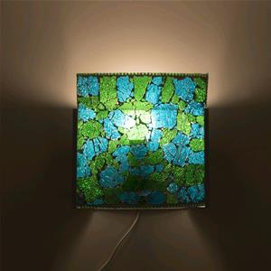 Applique in vetro mosaicata craquelè blu e verde lavorata a mano
